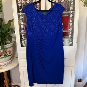 Connected Apparel Cobalt Blue Sequin Lace Sheath Dress